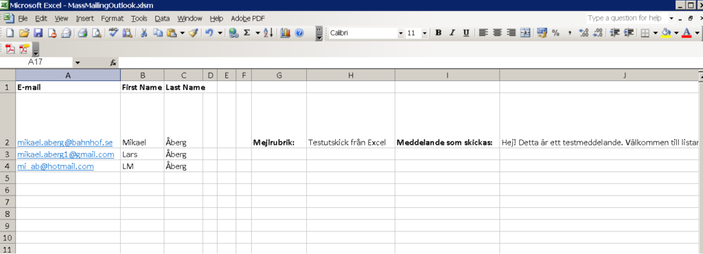 Hur arket ser ut i Excel